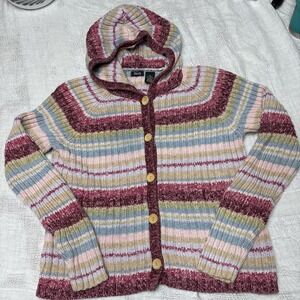 Vanity Women's Button Up Hooded Cardigan Sweater Medium Y2K Multicolor 90s